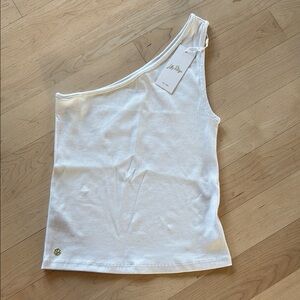 Lilly Pulitzer White Tank Top with Asymmetrical Design and Bow Detail